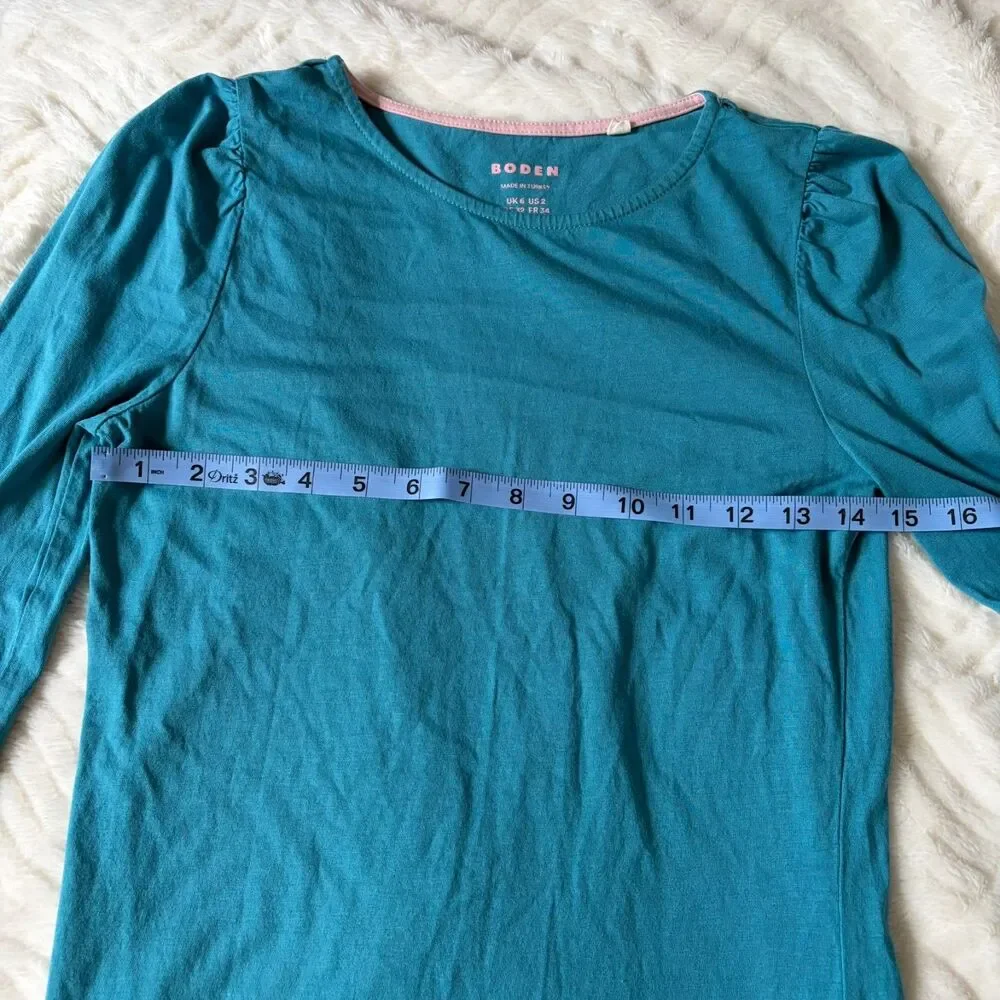 Boden Teal Blue Puff Sleeve Long Sleeve Top Size US 2 / UK 6